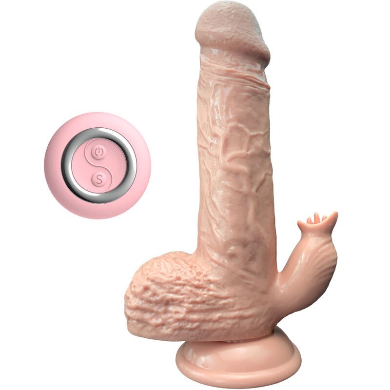 ARMONY - VIBRATEUR RÉALISTE & GODE DE POUSSÉE AVEC STIMULATEUR DE LANGUE 19 CM - Jouez Plaisir