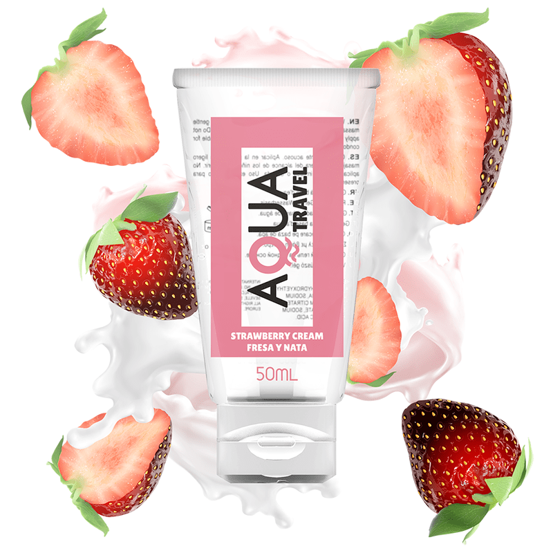 AQUA TRAVEL - LUBRIFIANT À BASE D''EAU SAVEUR CRÈME DE FRAISE - 50 ML - Jouez Plaisir