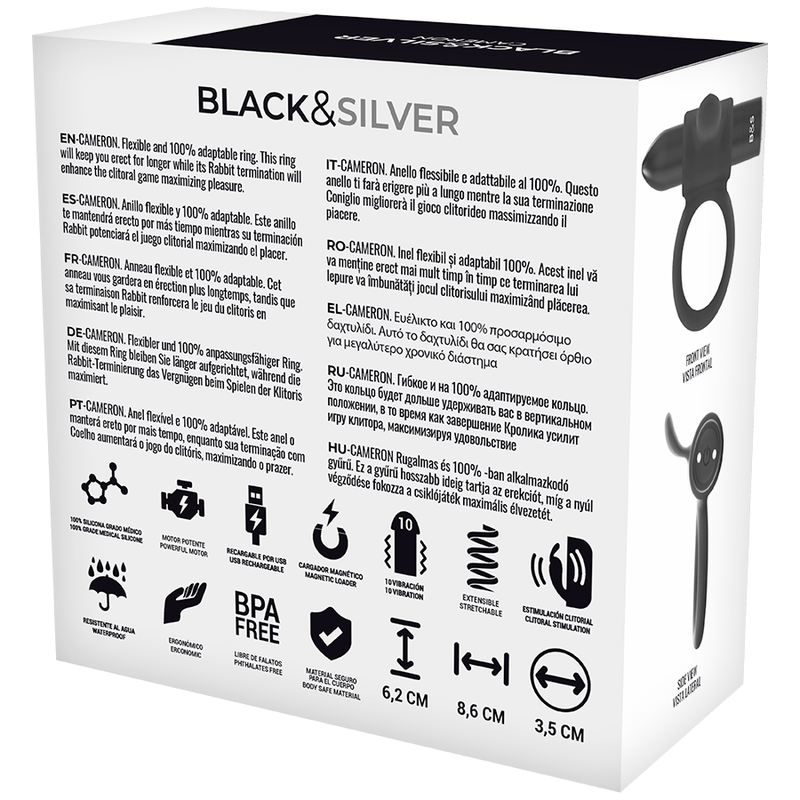 BLACK&SILVER - BAGUE RECHARGEABLE CAMERON NOIR - Jouez Plaisir