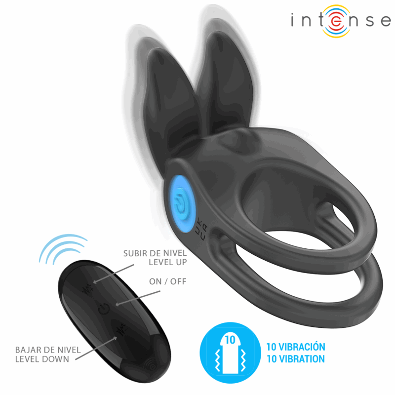 INTENSE - SAM VIBRATEUR DOUBLE ANNEAU PÉNIS 10 VIBRATIONS NOIR - Jouez Plaisir