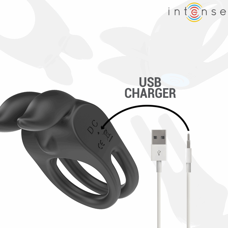 INTENSE - SAM VIBRATEUR DOUBLE ANNEAU PÉNIS 10 VIBRATIONS NOIR - Jouez Plaisir