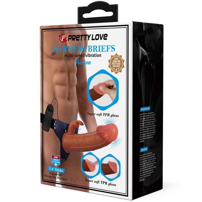 PRETTY LOVE - MARION HARNAIS SLIP UNIVERSEL AVEC DILDO VIBRANT 19 CM MARRON - Jouez Plaisir