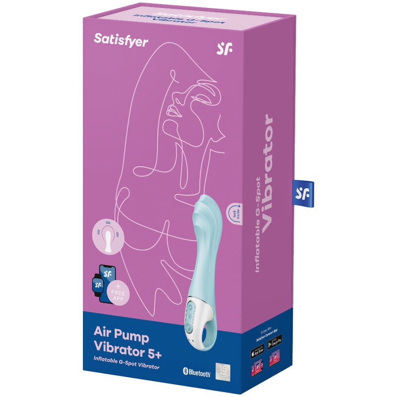 SATISFYER - AIR PUMP VIBRATOR 5+ APP GONFLABLE G - SPOT VIBRATOR BLEU - Jouez Plaisir