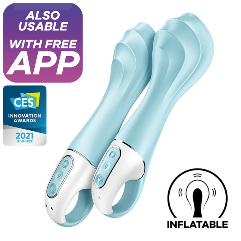 SATISFYER - AIR PUMP VIBRATOR 5+ APP GONFLABLE G - SPOT VIBRATOR BLEU - Jouez Plaisir