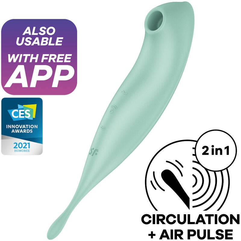 SATISFYER - APPLICATION DE STIMULATEUR ET VIBRATEUR TWIRLING PRO+ VERT - Jouez Plaisir
