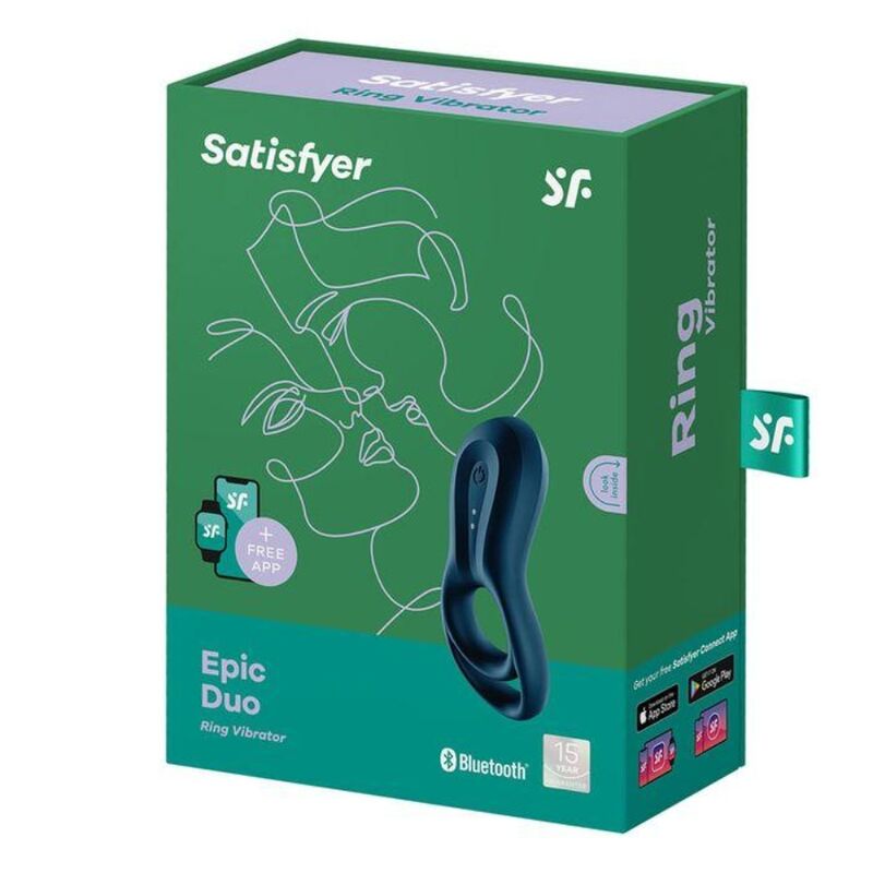 SATISFYER - APPLICATION EPIC DUO RING VIBRATOR BLEU - Jouez Plaisir